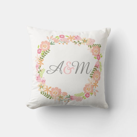 花のモノグラムの枕 クッション (正面)