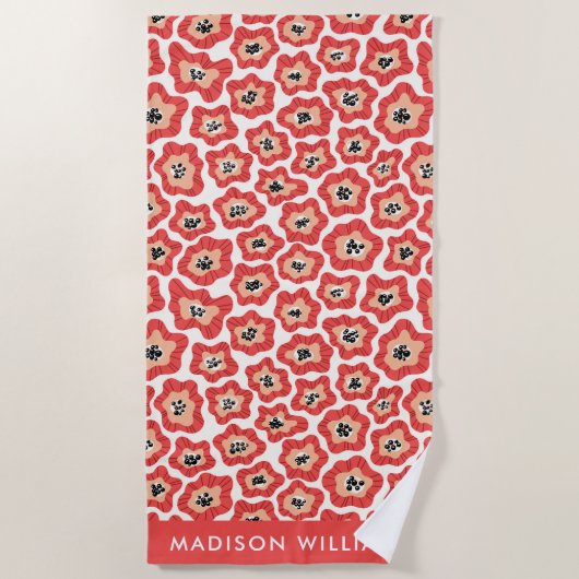 花のモノグラムエレガントスタイリッシュビーチタオル ビーチタオル (正面)