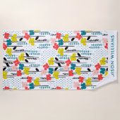 花のモノグラムエレガントスタイリッシュビーチタオル ビーチタオル (正面)