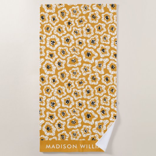 花のモノグラムエレガントスタイリッシュビーチタオル ビーチタオル (正面)