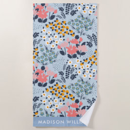 花のモノグラムエレガントスタイリッシュ ビーチタオル