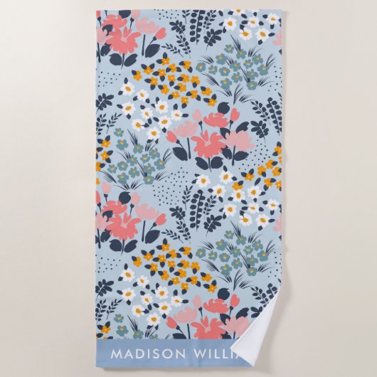 花のモノグラムエレガントスタイリッシュ ビーチタオル (正面)