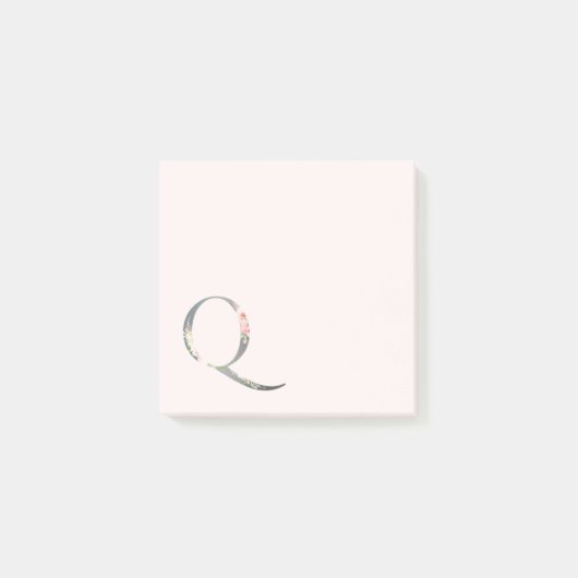 花のモノグラムメモ帳 "Q" ポストイット (正面)