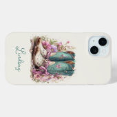 花のモノグラム入りエレガントなティールブーツ Case-Mate iPhoneケース (裏面 (横))
