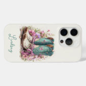 花のモノグラム入りエレガントなティールブーツ Case-Mate iPhoneケース (裏面 (横))