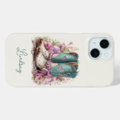 花のモノグラム入りエレガントなティールブーツ Case-Mate iPhoneケース (裏面 (横))