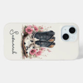 花のモノグラム入りエレガントカウハイドブーツ Case-Mate iPhoneケース (裏面 (横))