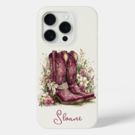 花のモノグラム入りエレガントブーツ iPhone 15 PROケース