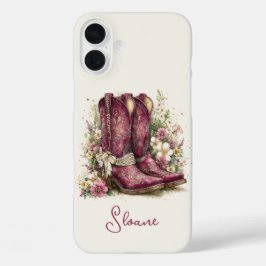 花のモノグラム入りエレガントブーツ iPhone 16 PLUSケース