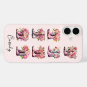 花のモノグラム入りピンクのコウガールブーツ Case-Mate iPhoneケース (裏面 (横))
