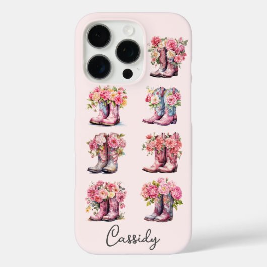花のモノグラム入りピンクカウガールブーツ Case-Mate iPhoneケース (裏面)