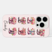 花のモノグラム入りピンクカウガールブーツ Case-Mate iPhoneケース (裏面 (横))