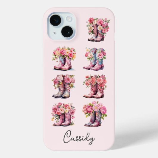 花のモノグラム入りピンクカウガールブーツ Case-Mate iPhoneケース (裏面)
