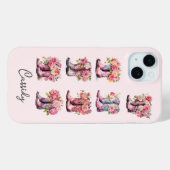 花のモノグラム入りピンクカウガールブーツ Case-Mate iPhoneケース (裏面 (横))