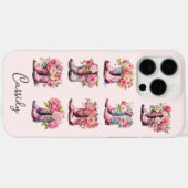 花のモノグラム入りピンクカウガールブーツ Case-Mate iPhoneケース (裏面 (横))