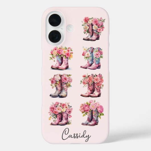花のモノグラム入りピンクカウガールブーツ Case-Mate iPhoneケース (裏面)