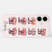 花のモノグラム入りピンクカウガールブーツ Case-Mate iPhoneケース (裏面 (横))