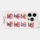 花のモノグラム入りピンクカウガールブーツ Case-Mate iPhoneケース (裏面 (横))