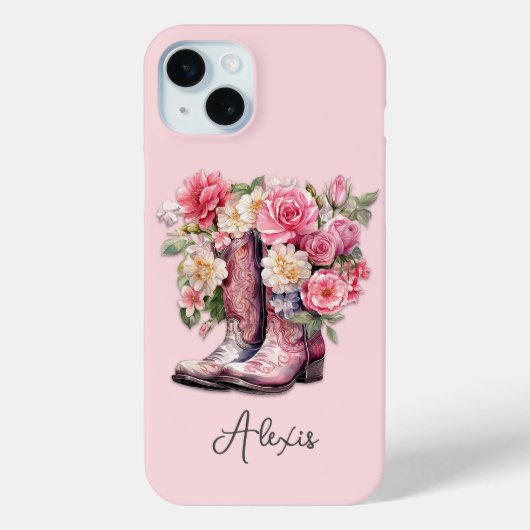 花のモノグラム入りピンクブーツ Case-Mate iPhoneケース (裏面)