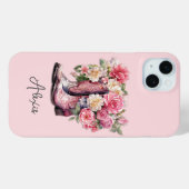 花のモノグラム入りピンクブーツ Case-Mate iPhoneケース (裏面 (横))