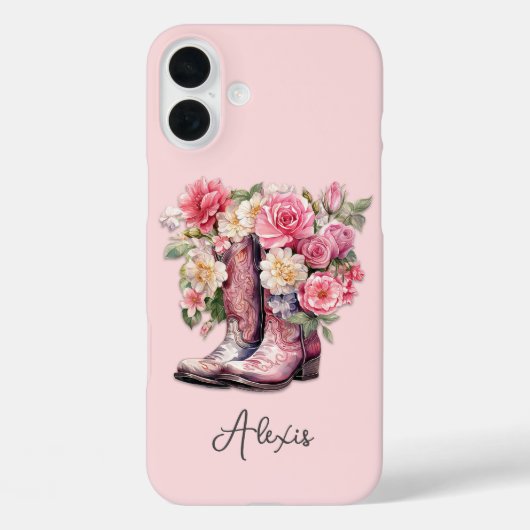 花のモノグラム入りピンクブーツ Case-Mate iPhoneケース (裏面)