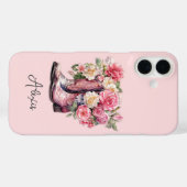 花のモノグラム入りピンクブーツ Case-Mate iPhoneケース (裏面 (横))