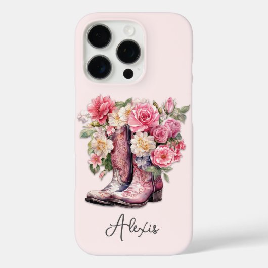 花のモノグラム入りピンクブーツ Case-Mate iPhoneケース (裏面)