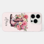 花のモノグラム入りピンクブーツ Case-Mate iPhoneケース (裏面 (横))