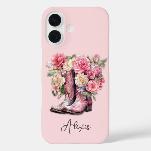 花のモノグラム入りピンクブーツ Case-Mate iPhoneケース (裏面)
