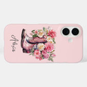 花のモノグラム入りピンクブーツ Case-Mate iPhoneケース (裏面 (横))