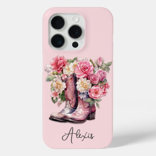 花のモノグラム入りピンクブーツ Case-Mate iPhoneケース (裏面)