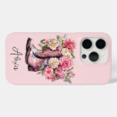 花のモノグラム入りピンクブーツ Case-Mate iPhoneケース (裏面 (横))