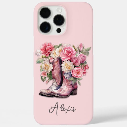 花のモノグラム入りピンクブーツ Case-Mate iPhoneケース (裏面)