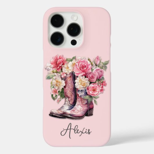 花のモノグラム入りピンクブーツ Case-Mate iPhoneケース (裏面)