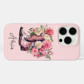 花のモノグラム入りピンクブーツ Case-Mate iPhoneケース (裏面 (横))