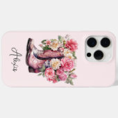 花のモノグラム入りピンクブーツ Case-Mate iPhoneケース (裏面 (横))