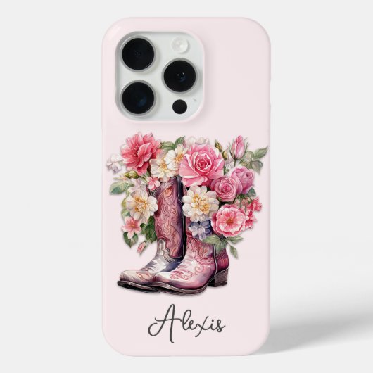 花のモノグラム入りピンクブーツ Case-Mate iPhoneケース (裏面)