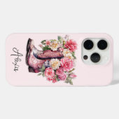 花のモノグラム入りピンクブーツ Case-Mate iPhoneケース (裏面 (横))
