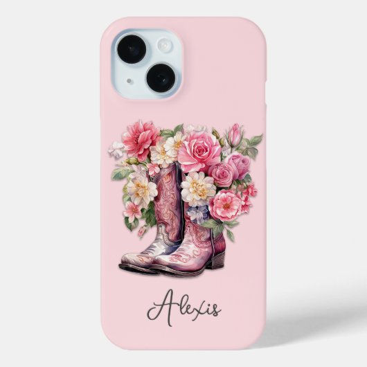花のモノグラム入りピンクブーツ Case-Mate iPhoneケース (裏面)