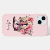 花のモノグラム入りピンクブーツ Case-Mate iPhoneケース (裏面 (横))