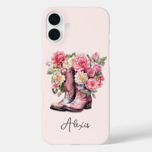 花のモノグラム入りピンクブーツ Case-Mate iPhoneケース (裏面)