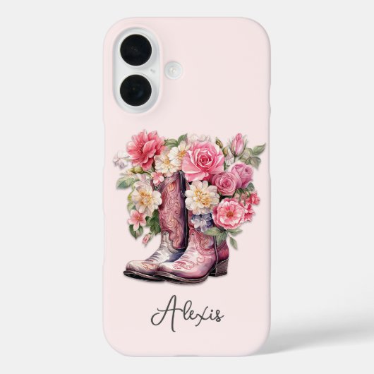 花のモノグラム入りピンクブーツ Case-Mate iPhoneケース (裏面)