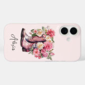 花のモノグラム入りピンクブーツ Case-Mate iPhoneケース (裏面 (横))