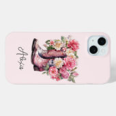 花のモノグラム入りピンクブーツ Case-Mate iPhoneケース (裏面 (横))