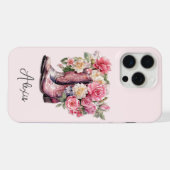 花のモノグラム入りピンクブーツ iPhoneケース (裏面横)