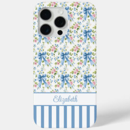 花のモノグラム入りブルーコケットボウズ iPhone 15 PRO MAXケース