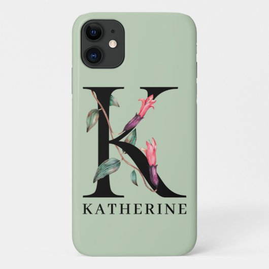 花のモノグラム アルファベット K 名入れギフト Case-Mate iPhoneケース (裏面)