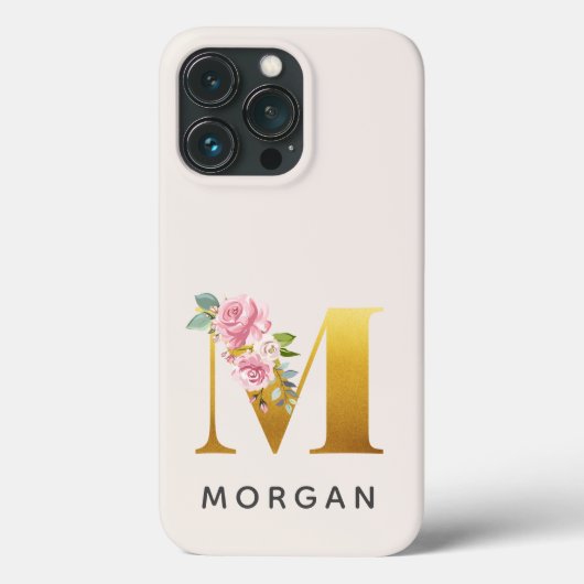 花のモノグラム ゴールドのイニシャルM 名前入り Case-Mate iPhoneケース (裏面)