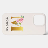 花のモノグラム ゴールドのイニシャルM 名前入り Case-Mate iPhoneケース (裏面 (横))