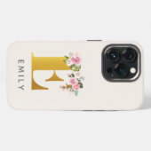 花のモノグラム ゴールドエフェクト 名前入り iPhoneケース (裏面横)